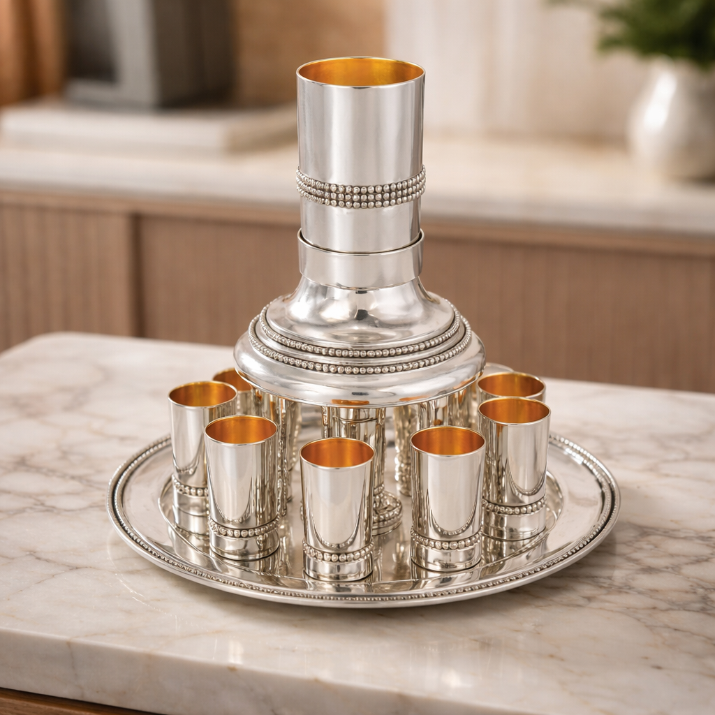 Shabbat Wine Fountain Set with 8 Cups