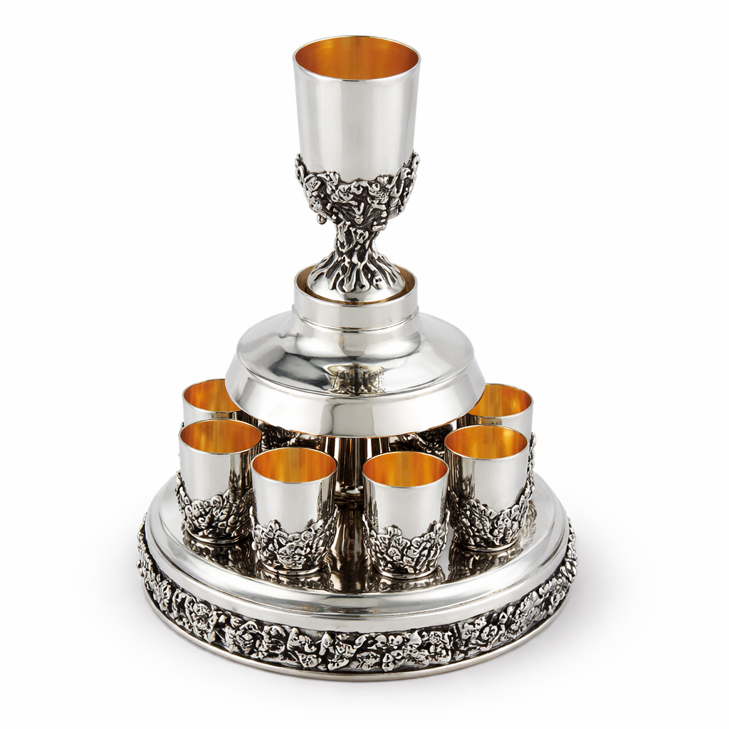 Handcrafted Wine Fountain with 8 Kiddush Cups