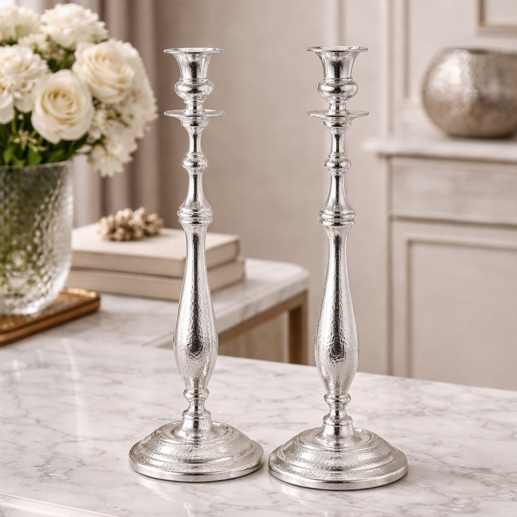 Elegant Silver Hammered Candlestick