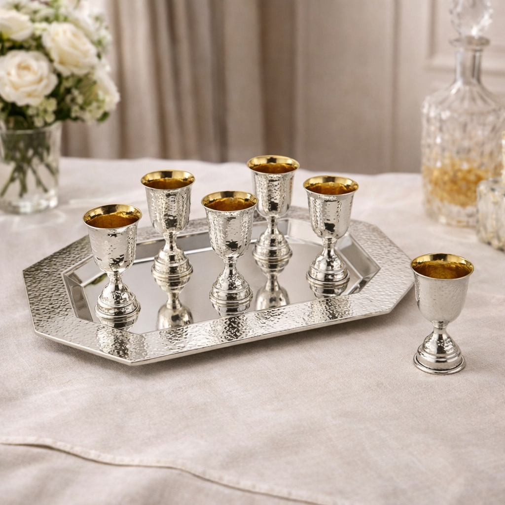 Liquor 8 Cups Set with Tray Hammered