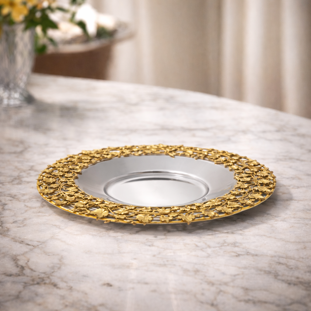 Elegant Kiddush Plate in 925 Sterling Silver