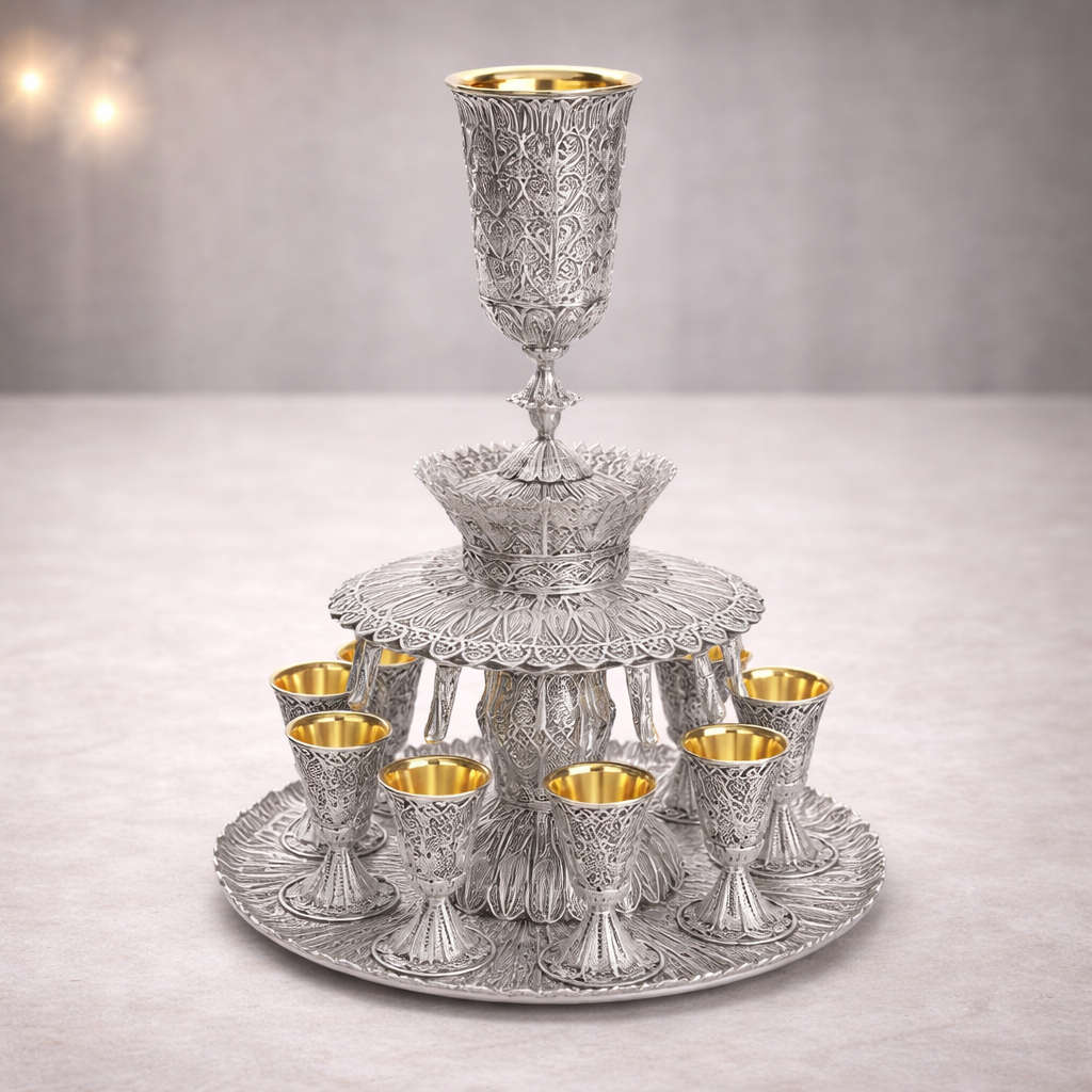 Sterling Silver Wine Fountain with 8 Cups