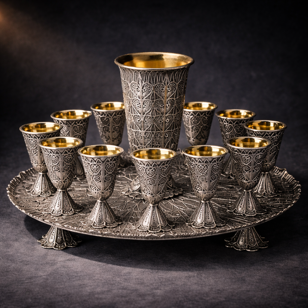 925 Silver, Goblet with 12 Cups & Matching Tray