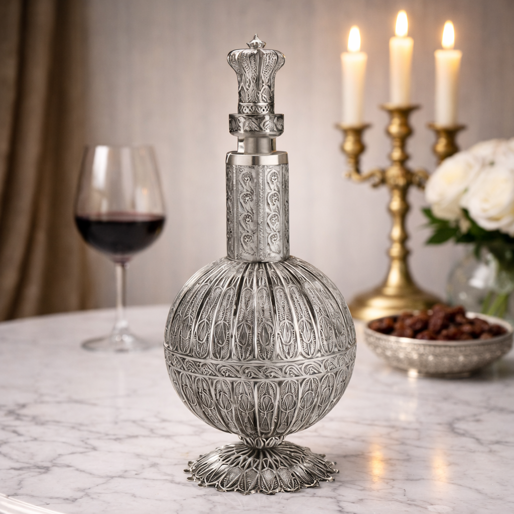 Elegant Silver Wine Bottle for Shabbat Table