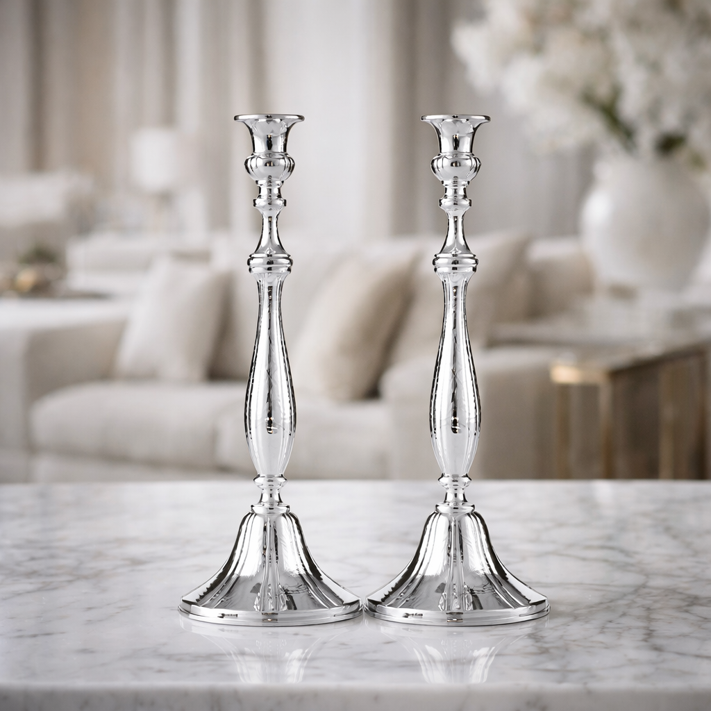 Polished silver candlestick set