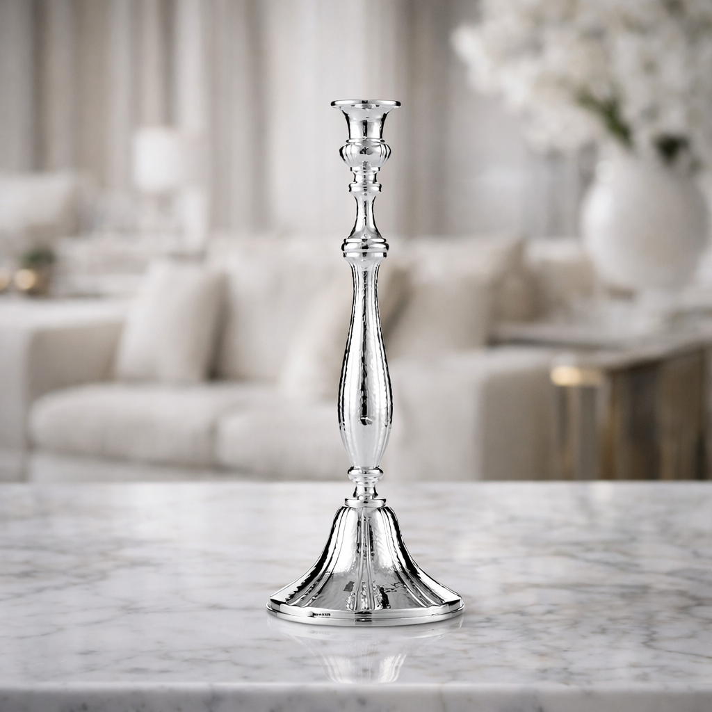 Single elegant silver candlestick