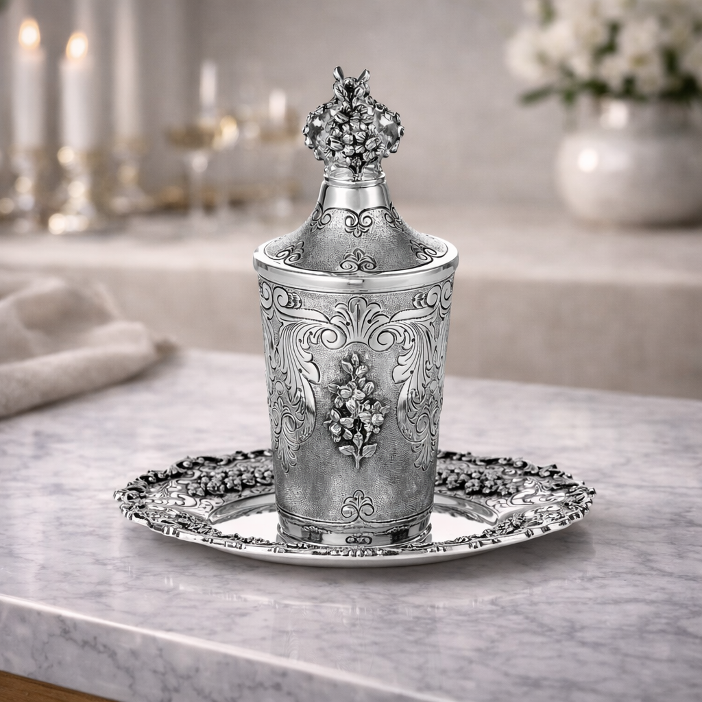 Silver cup set with lid