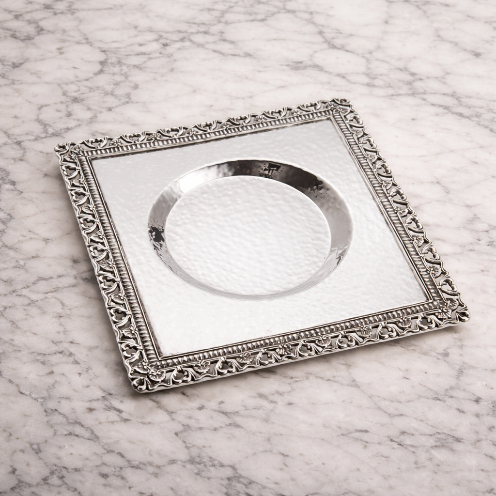 Sterling Silver Orchidea Motif Kiddush Plate
