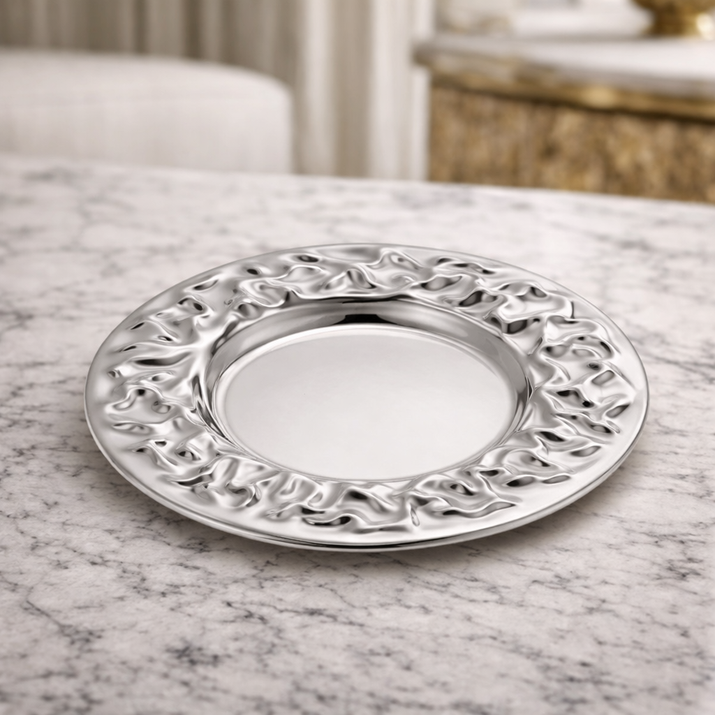 Sterling Silver Coral Motif Kiddush Plate