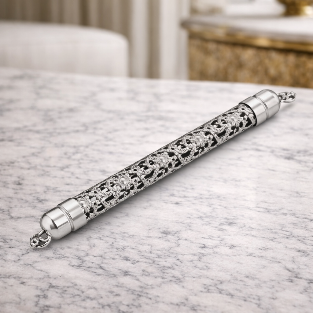 Sterling Silver Mezuzah with Polished Smooth Caps