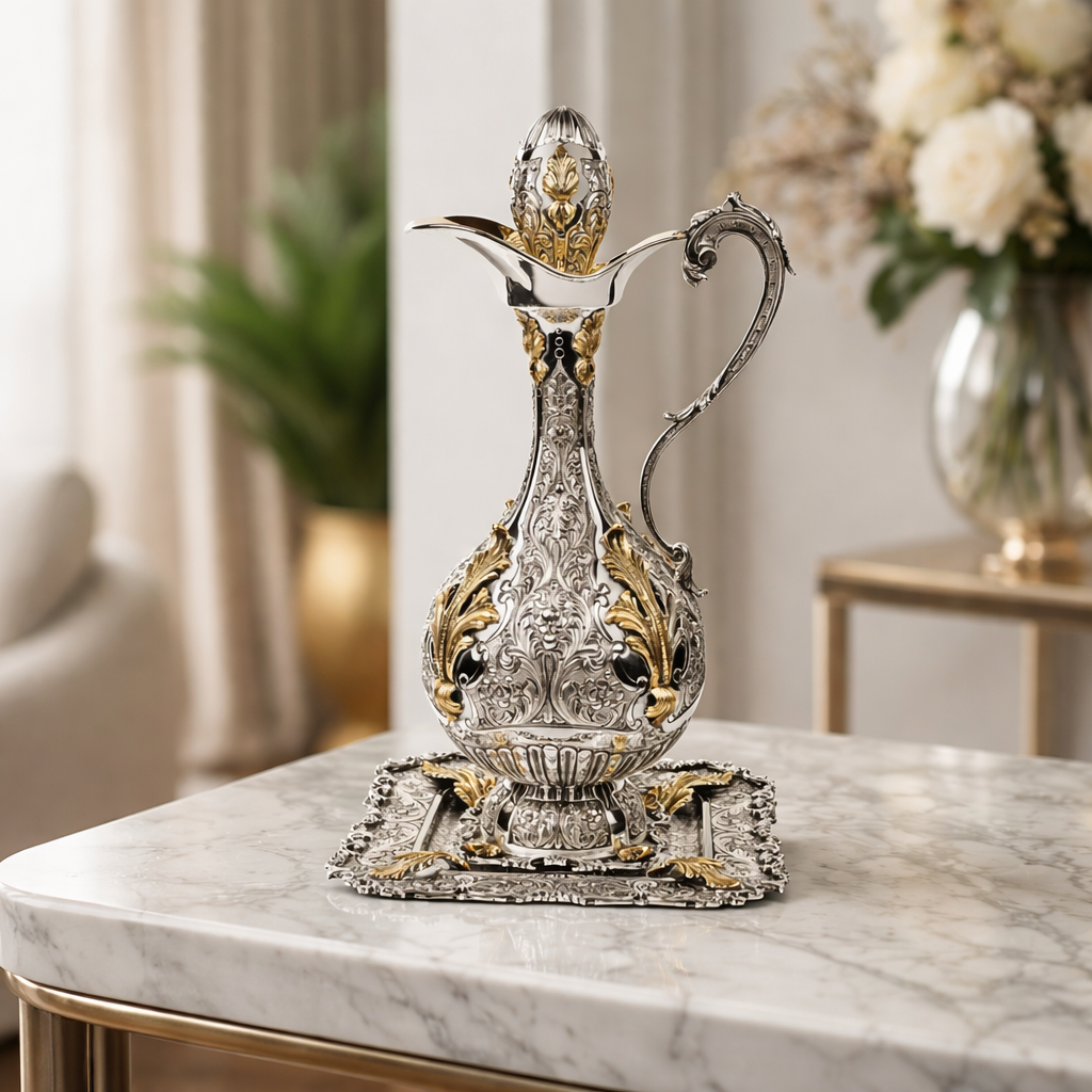 Signature Sterling Silver Wine Bottle with Gold-Plated Tray