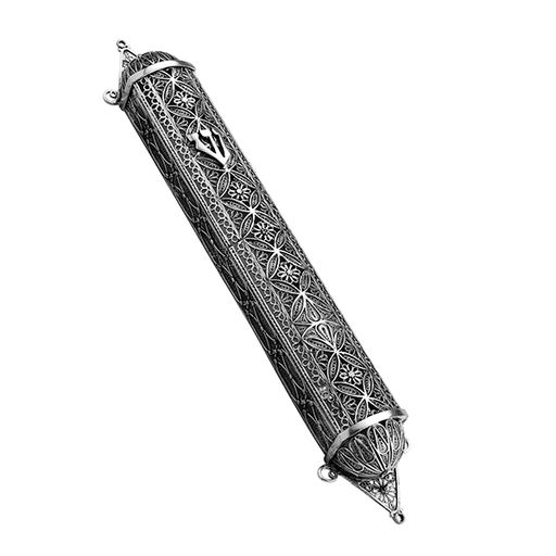 Decorative silver mezuzah case