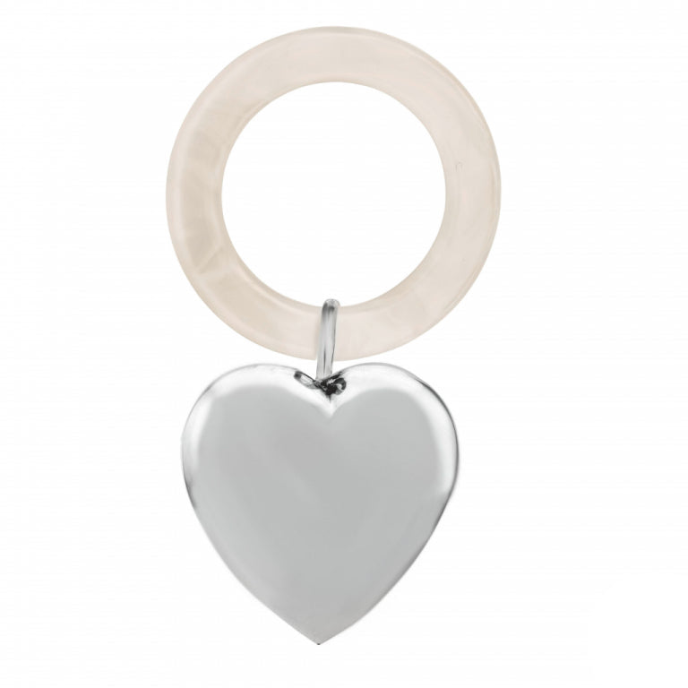 Silver baby rattle with heart