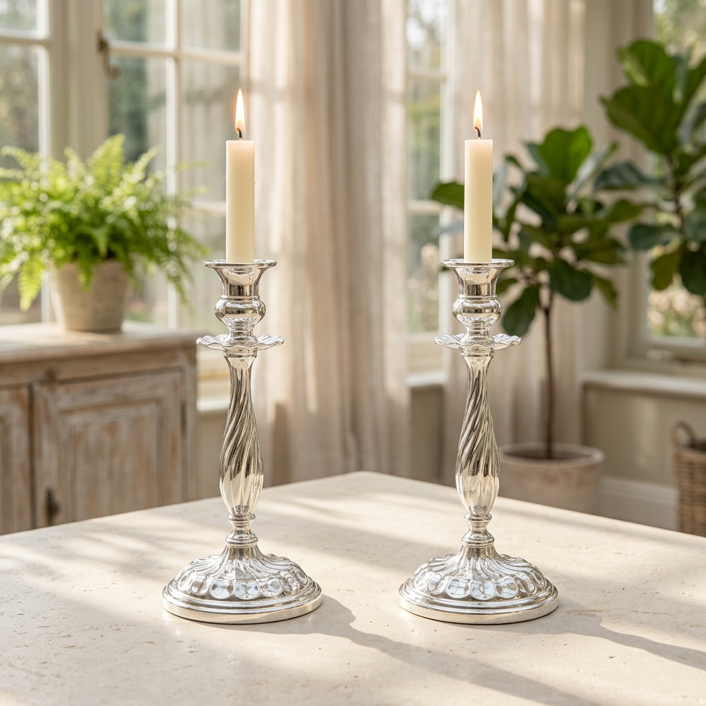 silver candlesticks with candles