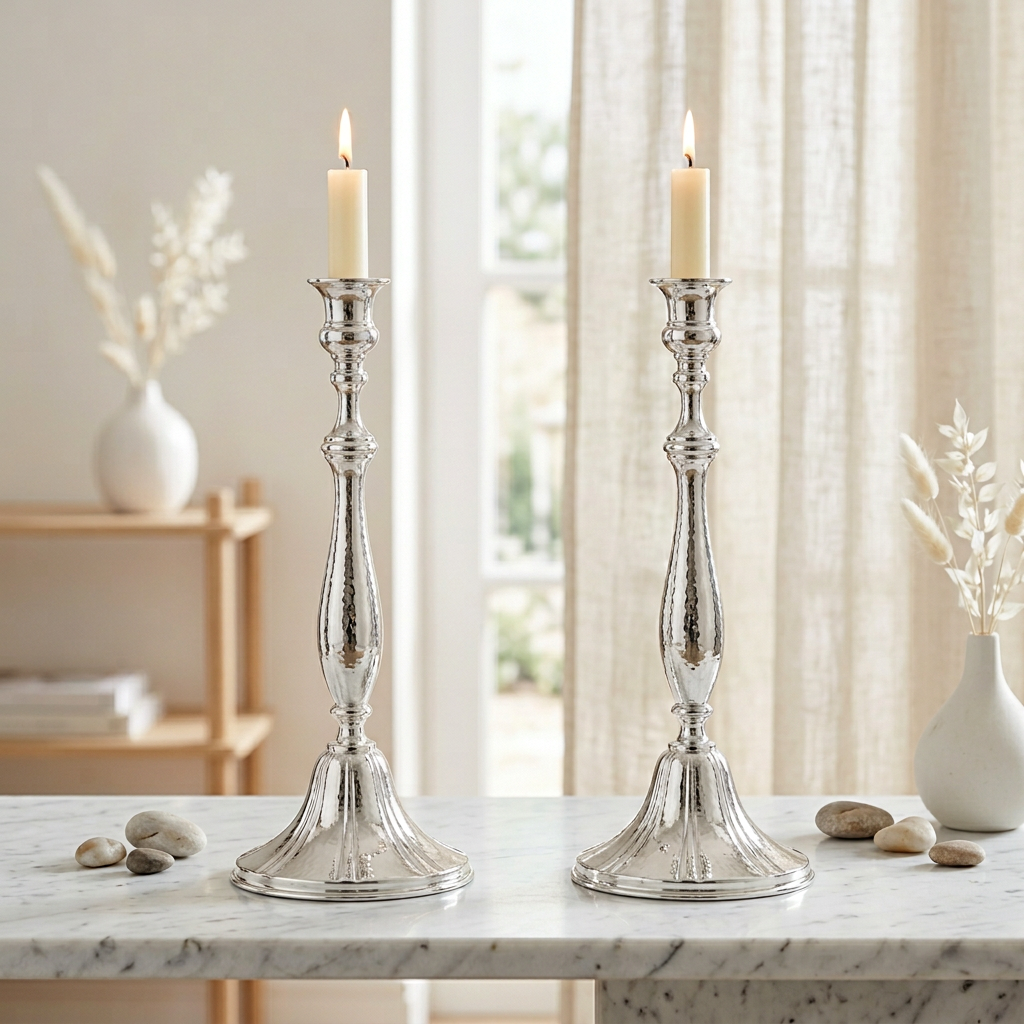 Sterling silver tall candlesticks pair