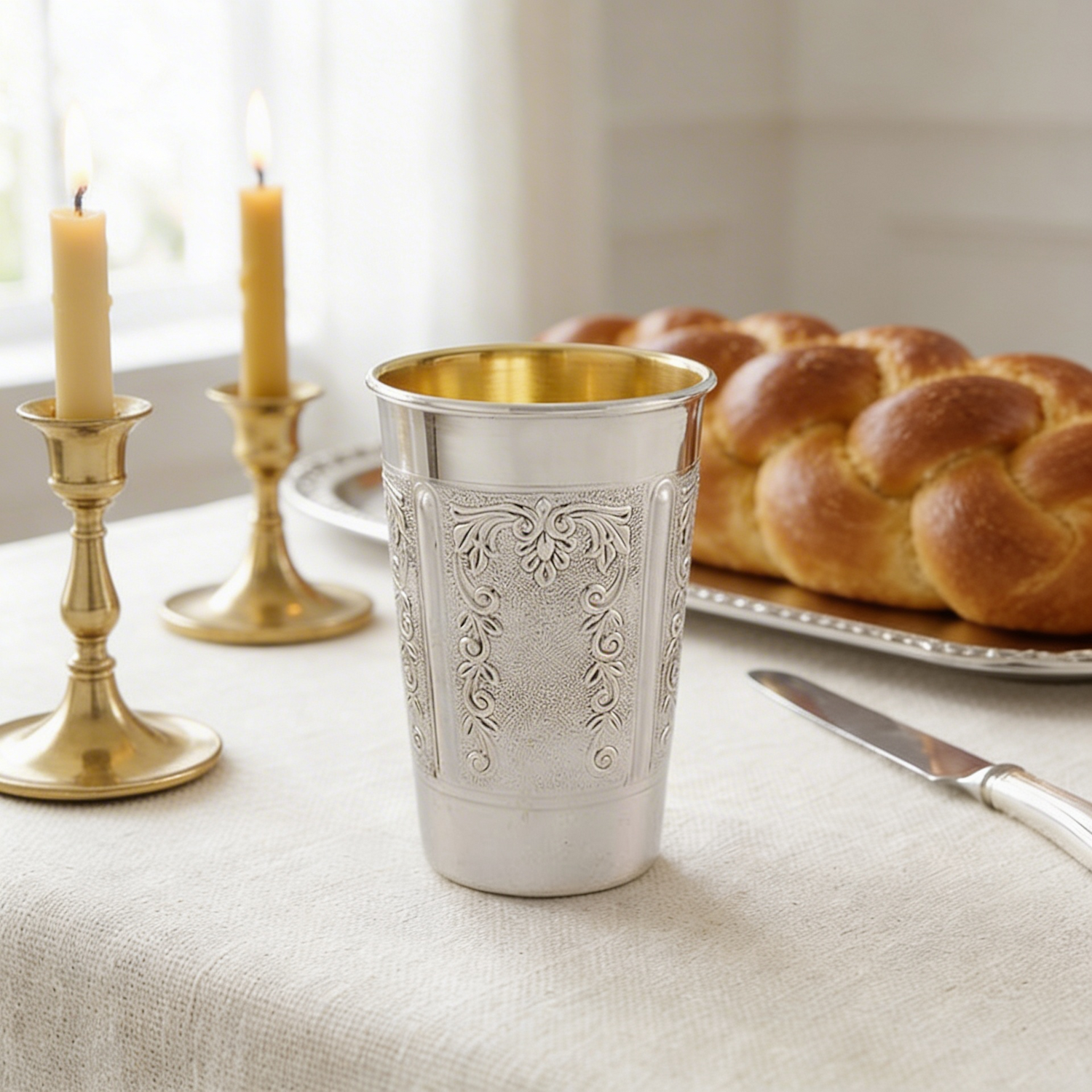 Adi Kiddush Cup - 925 Sterling Silver Refined Floral Simplicity
