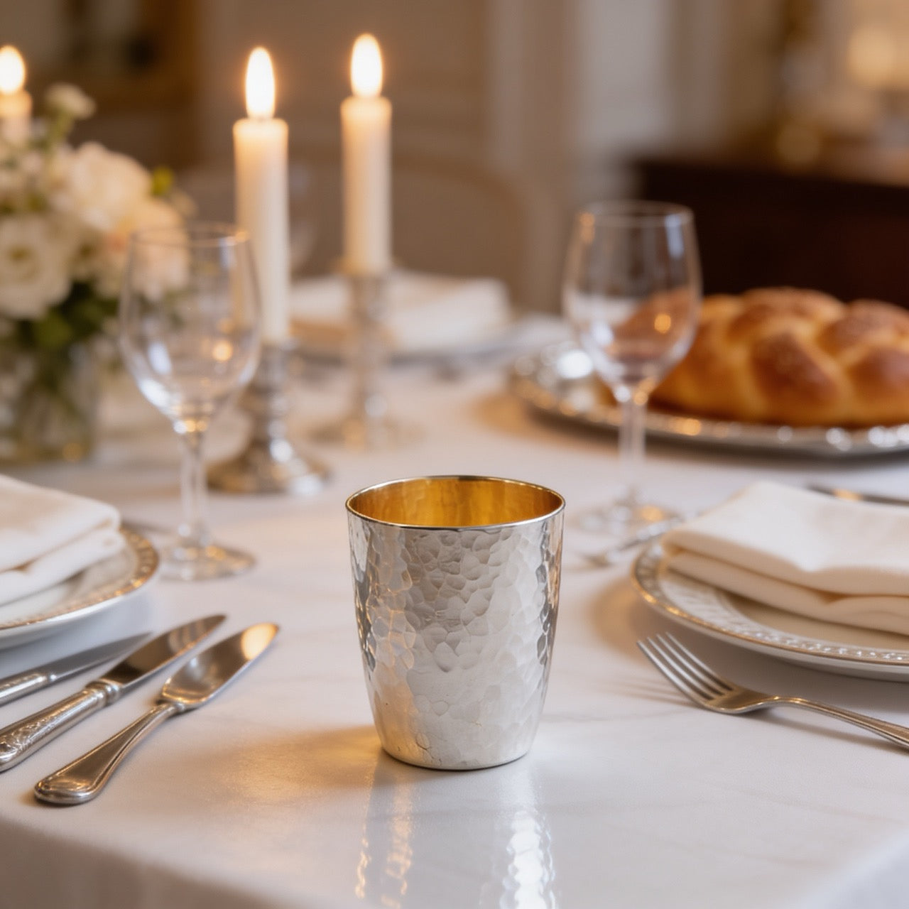 Kiddush Hammered Cup 925 Sterling Silver