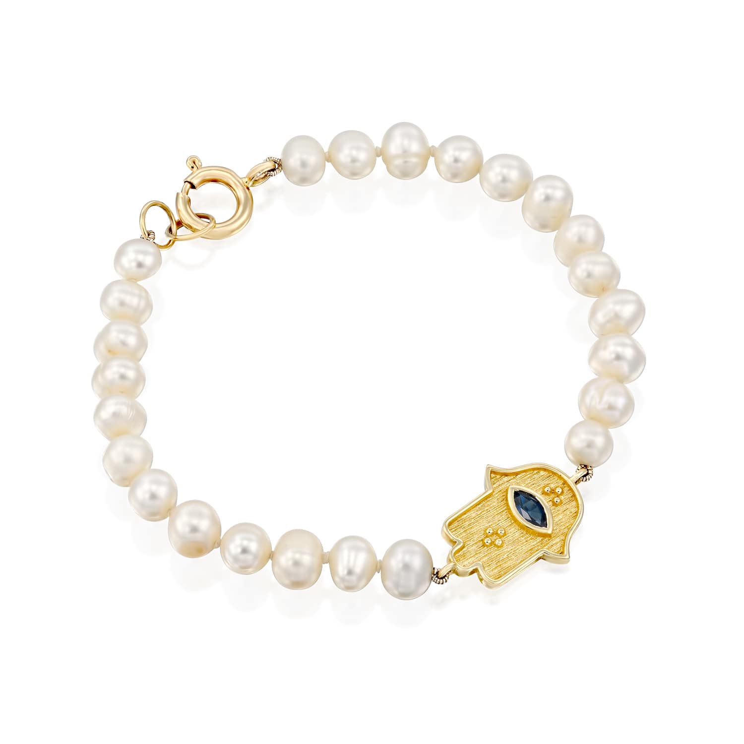 Sacred Harmony – 14K Gold Sapphire & Pearl Charm Bracelet