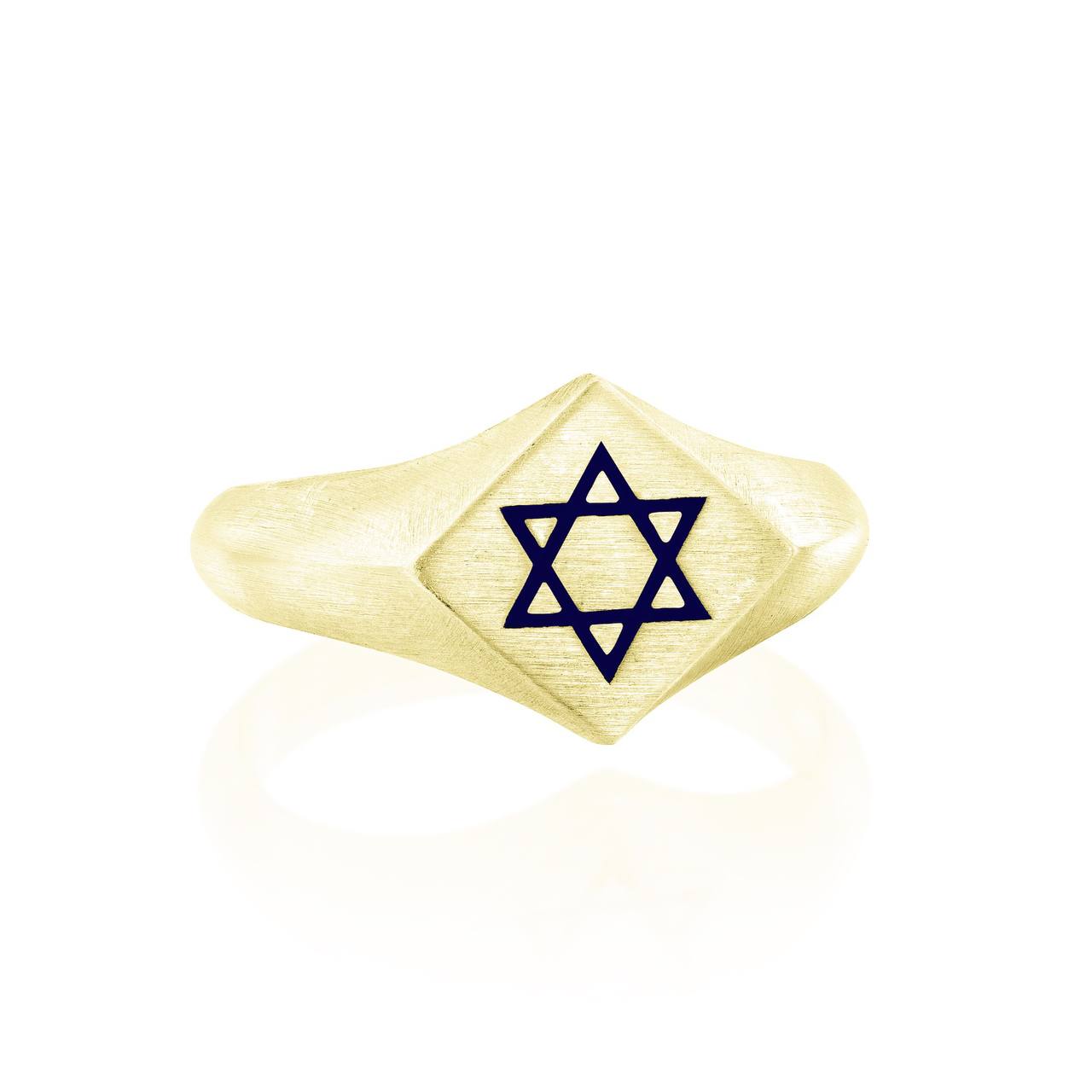 Gold ring with blue Star of David design